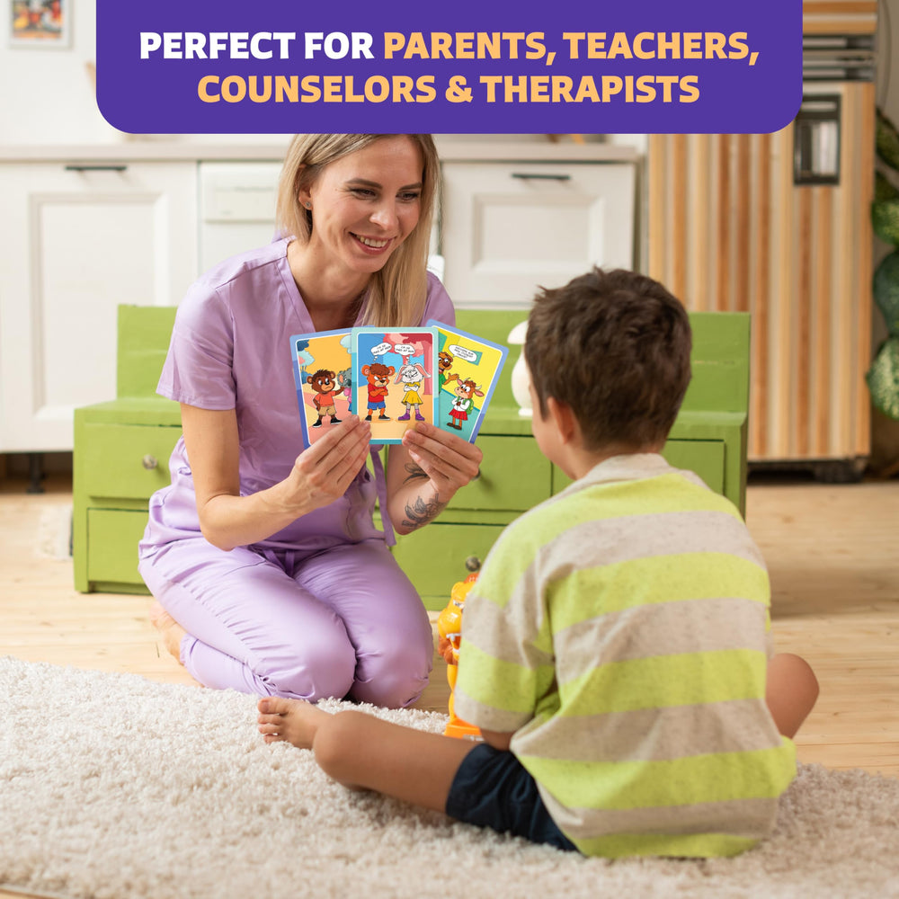Clever Fox Play sample scenario card featuring friendly animals for social thinking