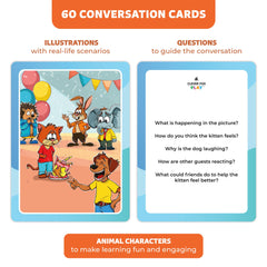 Clever Fox Play Who What Why cards highlight emotions and clues for observation and reasoning.