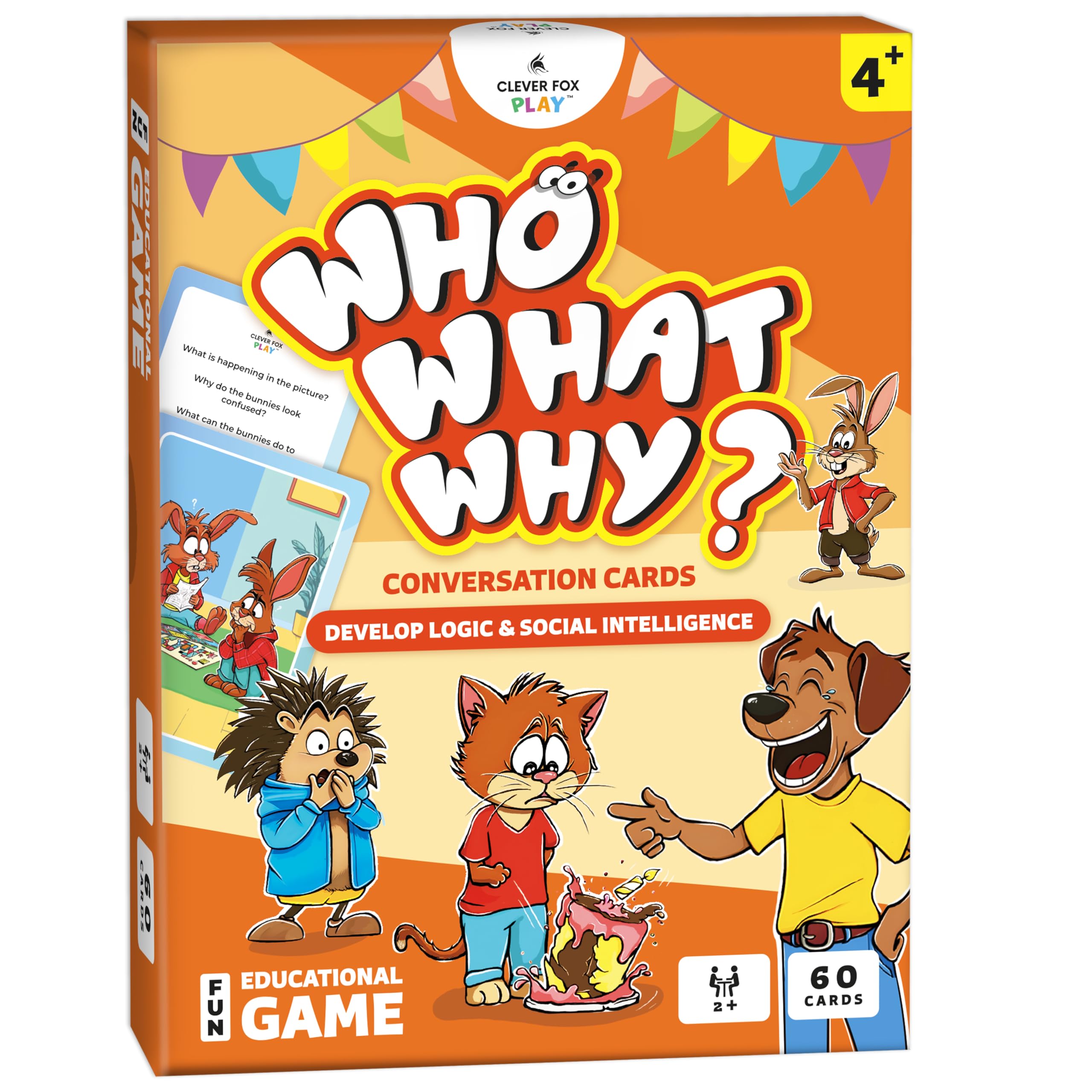 Clever Fox Play Who What Why cards show a home scene to boost social communication.