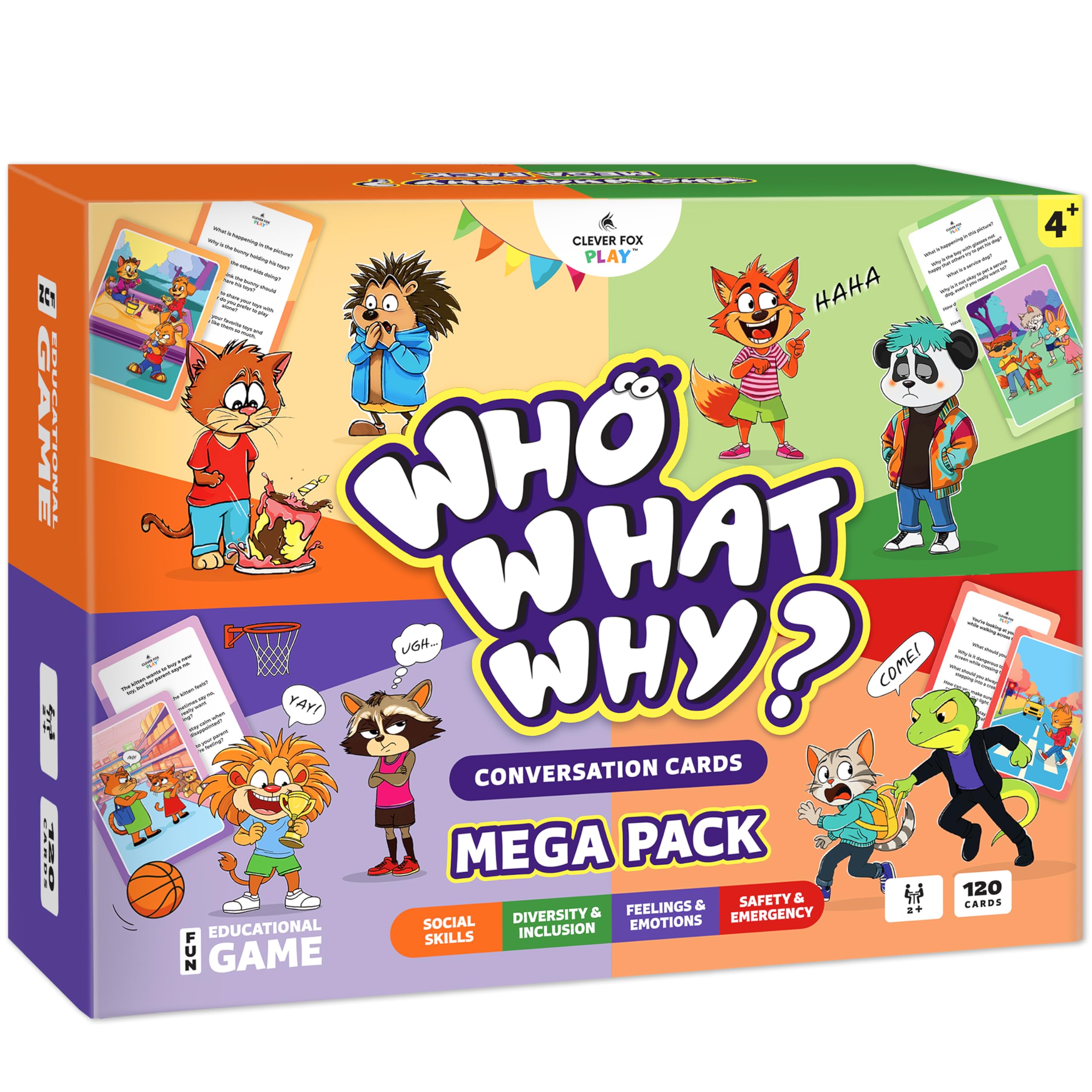 Clever Fox Play Who What Why Mega Pack cover with 120 cards for therapy and learning