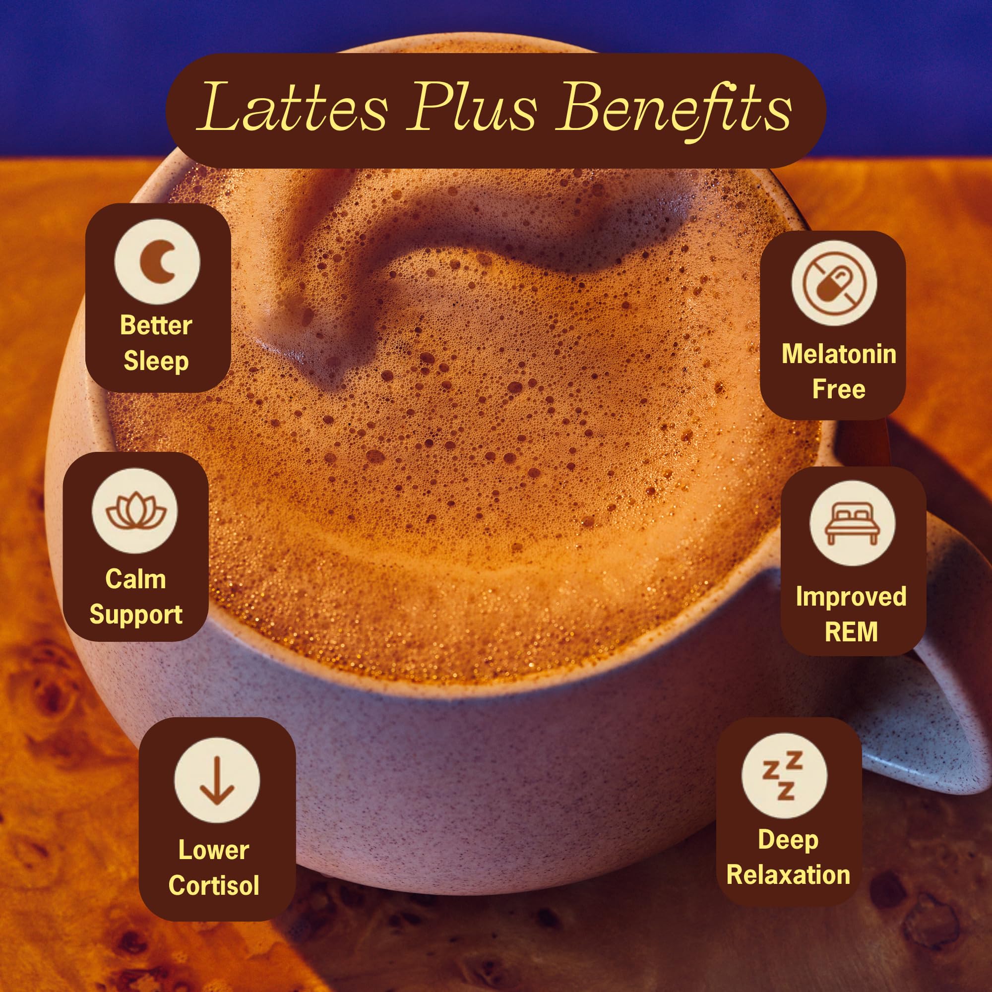Clevr Sleeptime SuperLatte L-Theanine calm effect in a cup.