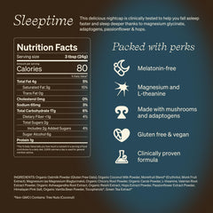 Clevr Sleeptime SuperLatte magnesium bisglycinate powder beside a spoon, promoting relaxation.