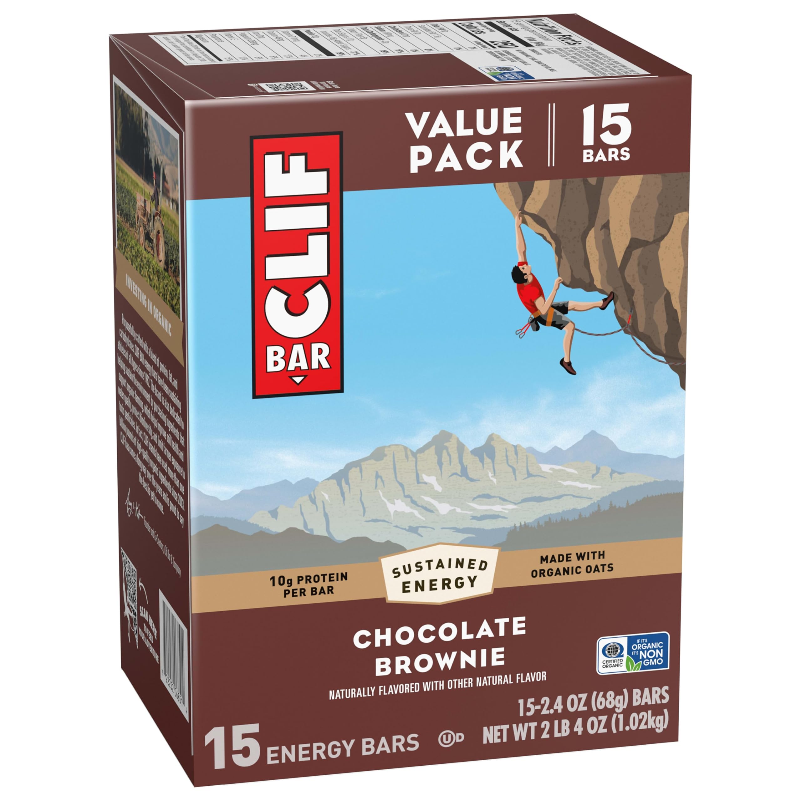 CLIF Bar Chocolate Brownie foil-wrapped bar ready for trail consumption.