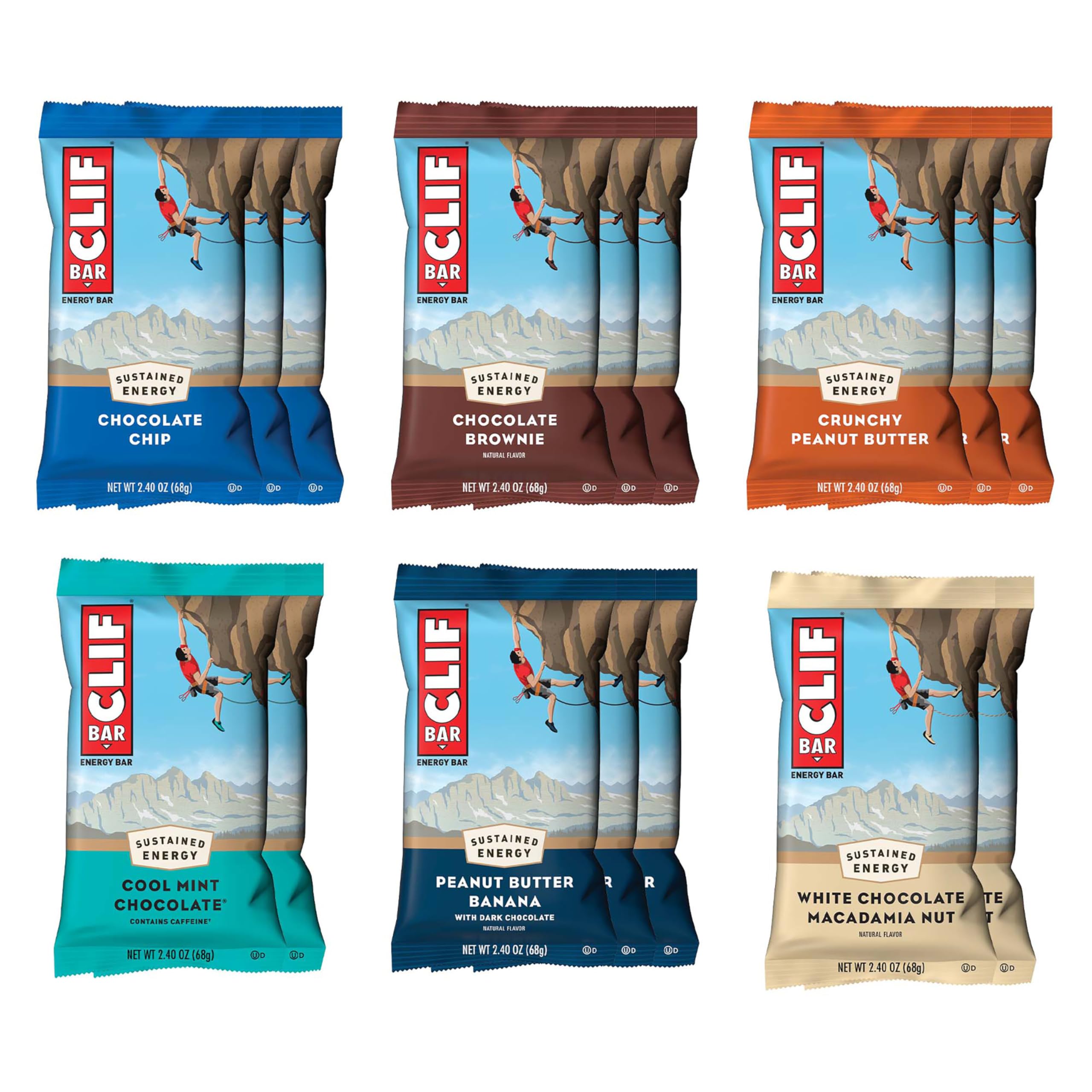 CLIF Bar Chocolate Chip energy bar in the variety pack, ideal for on-the-go energy.