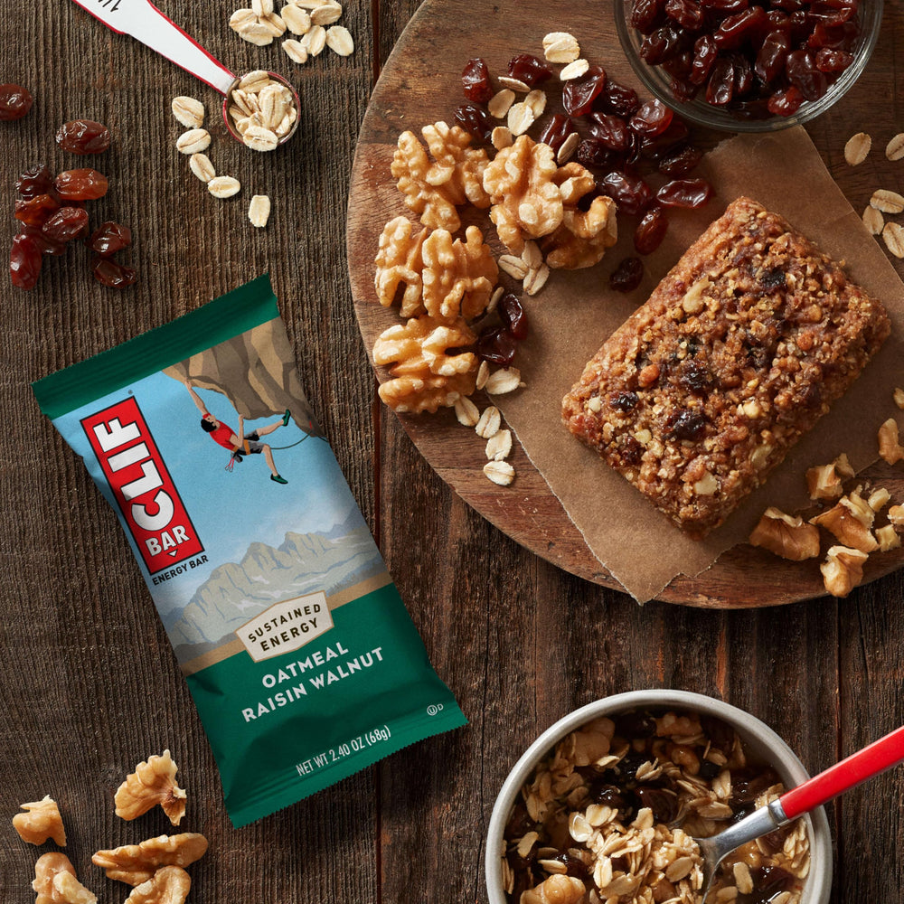 CLIF Bar oatmeal raisin walnut outdoors-ready snack on-the-go.