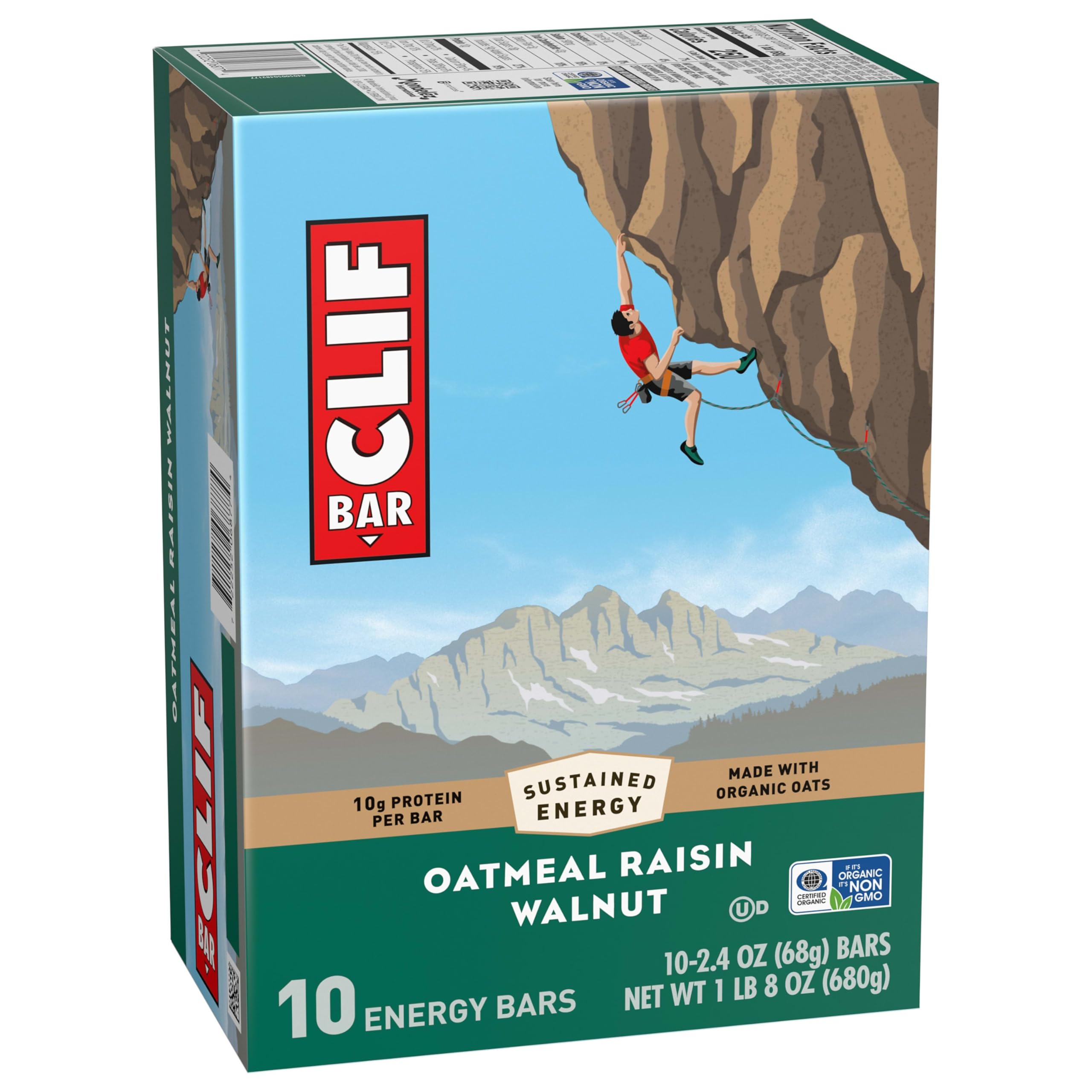 Packaging variety for CLIF Bar oatmeal raisin walnut product.