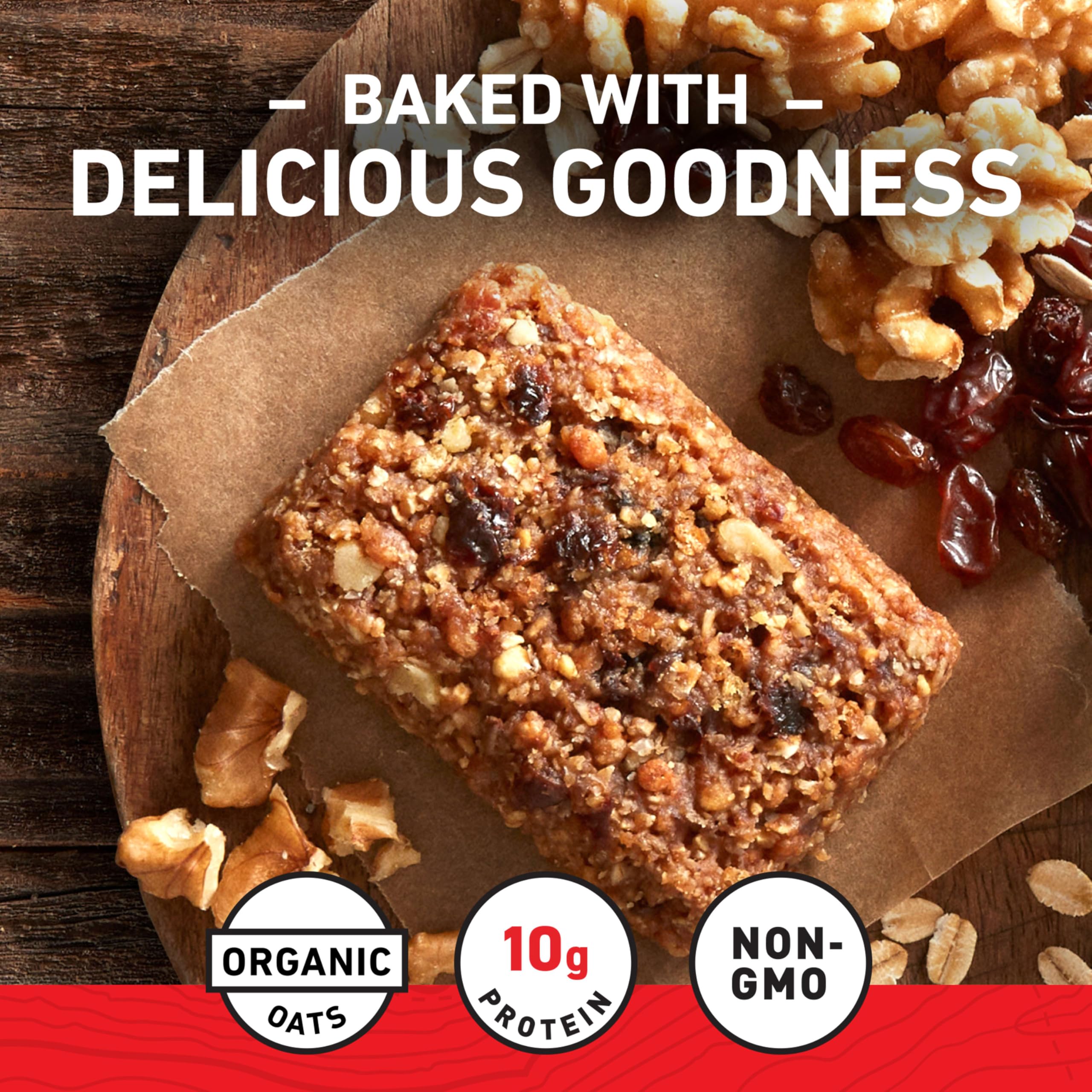 CLIF Bar oatmeal raisin walnut bite close-up emphasizes chewy texture.
