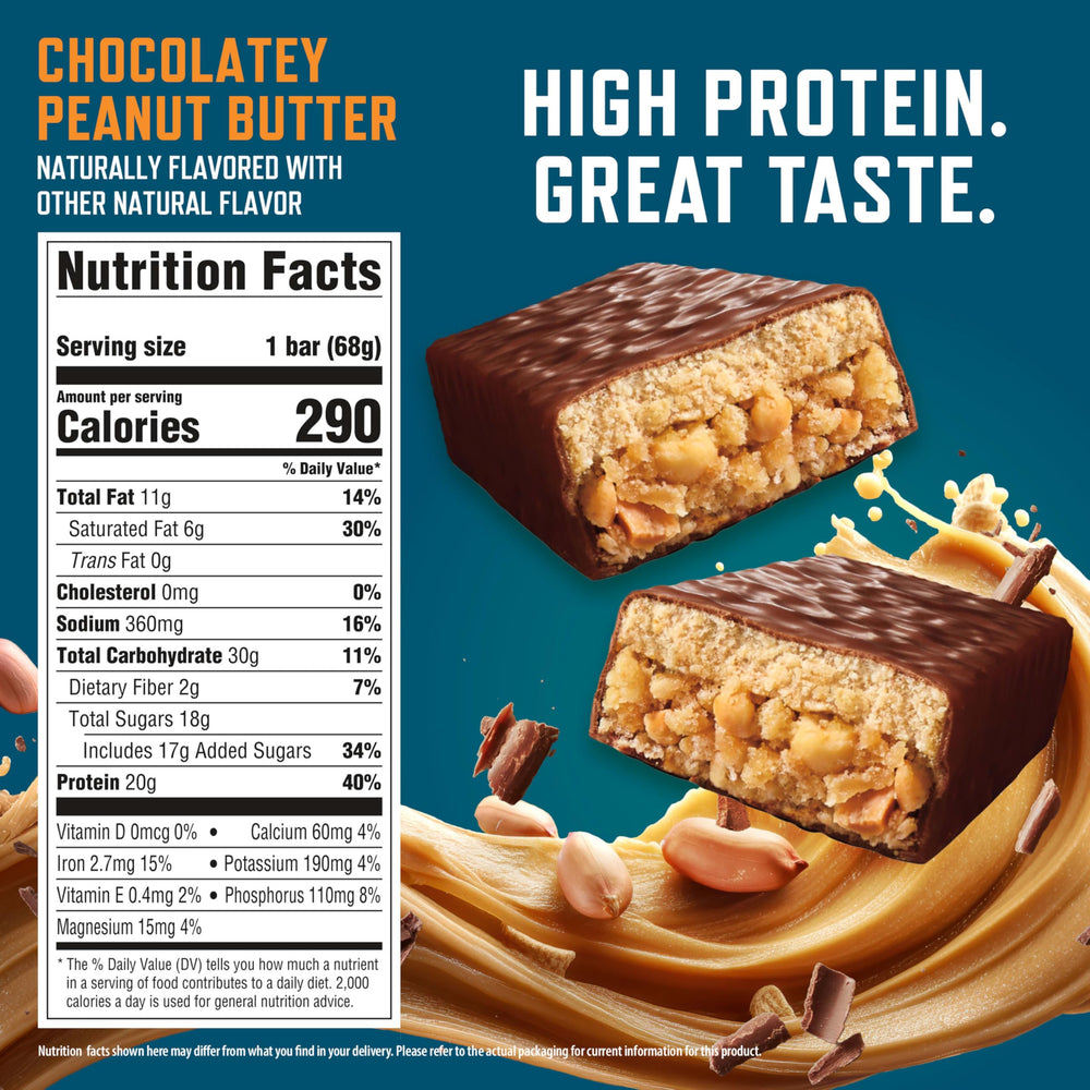 CLIF BUILDERS bar cross-section reveals crunchy texture and chocolatey flavor