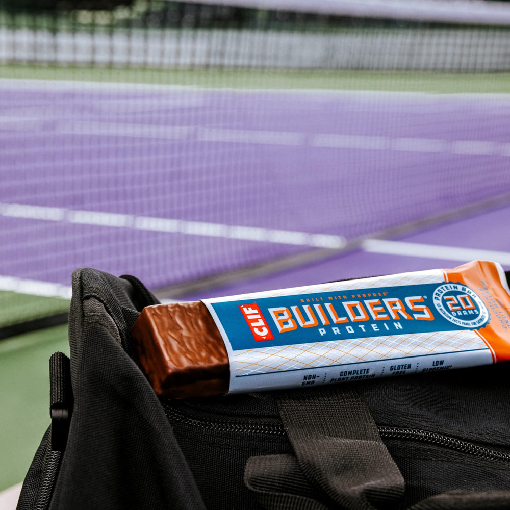 CLIF BUILDERS + CAFFEINE energy bar during training for sustained energy and recovery.