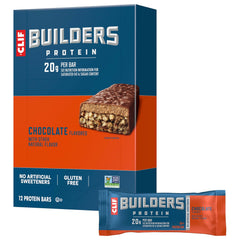 CLIF BUILDERS chocolate bar unwrapped for post-workout fueling.