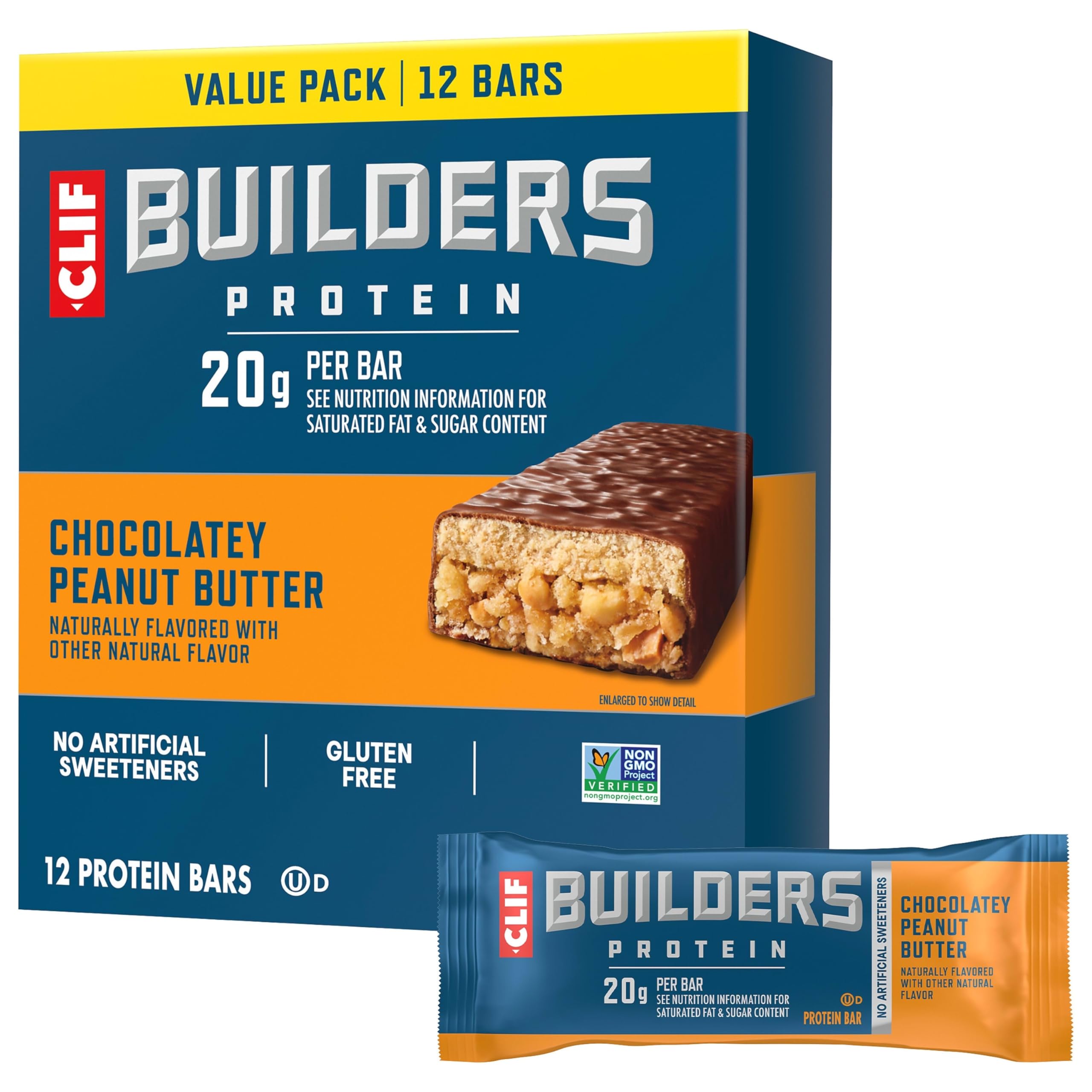 CLIF BUILDERS chocolate peanut butter bar shows protein-packed energy for workouts