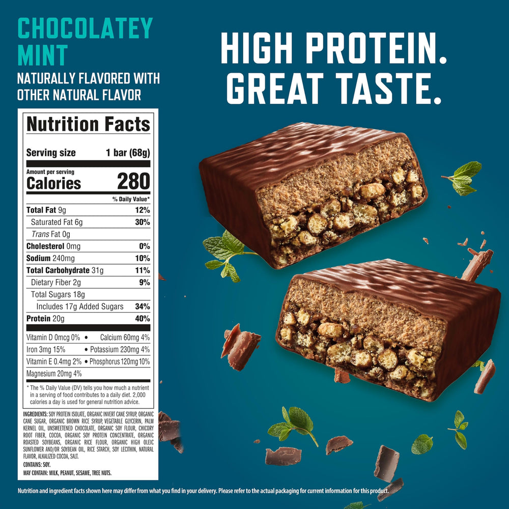 CLIF BUILDERS Chocolatey Mint bite illustrating crunchy texture.
