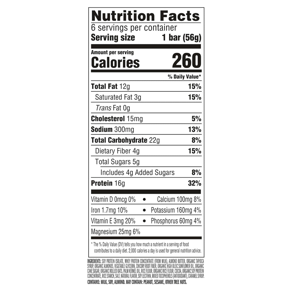 CLIF BUILDER'S Crispy Almond Salted Caramel bar close-up highlights almond crunch.