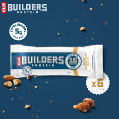 CLIF BUILDER'S Crispy Almond Salted Caramel bar gluten-free badge visible.