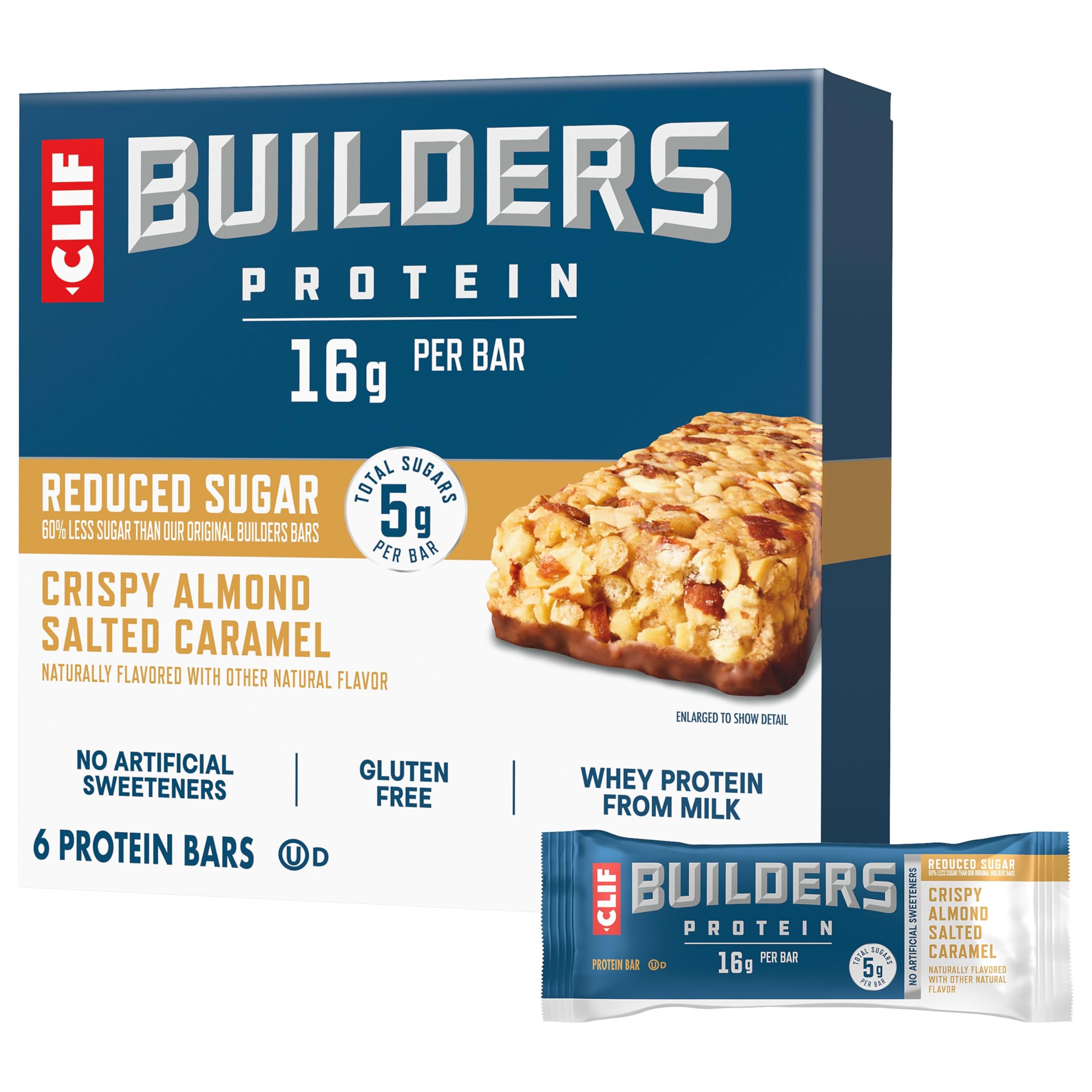 CLIF BUILDER'S Crispy Almond Salted Caramel bar pack on-the-go for energy.