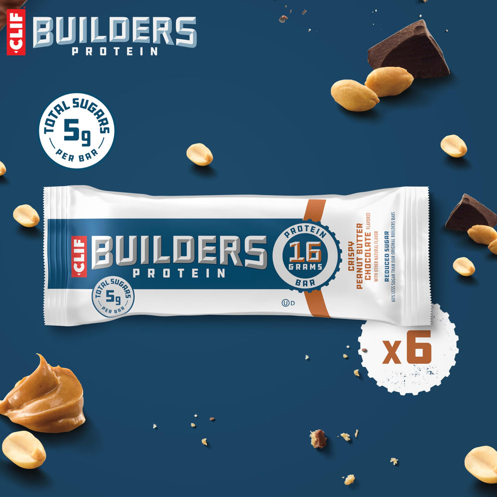 CLIF BUILDERS Crispy bar with gluten-free label visible.