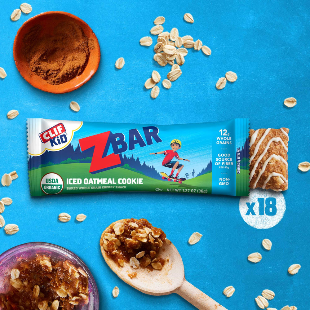 Close-up of Clif Kid Zbar Iced Oatmeal Cookie soft-baked texture
