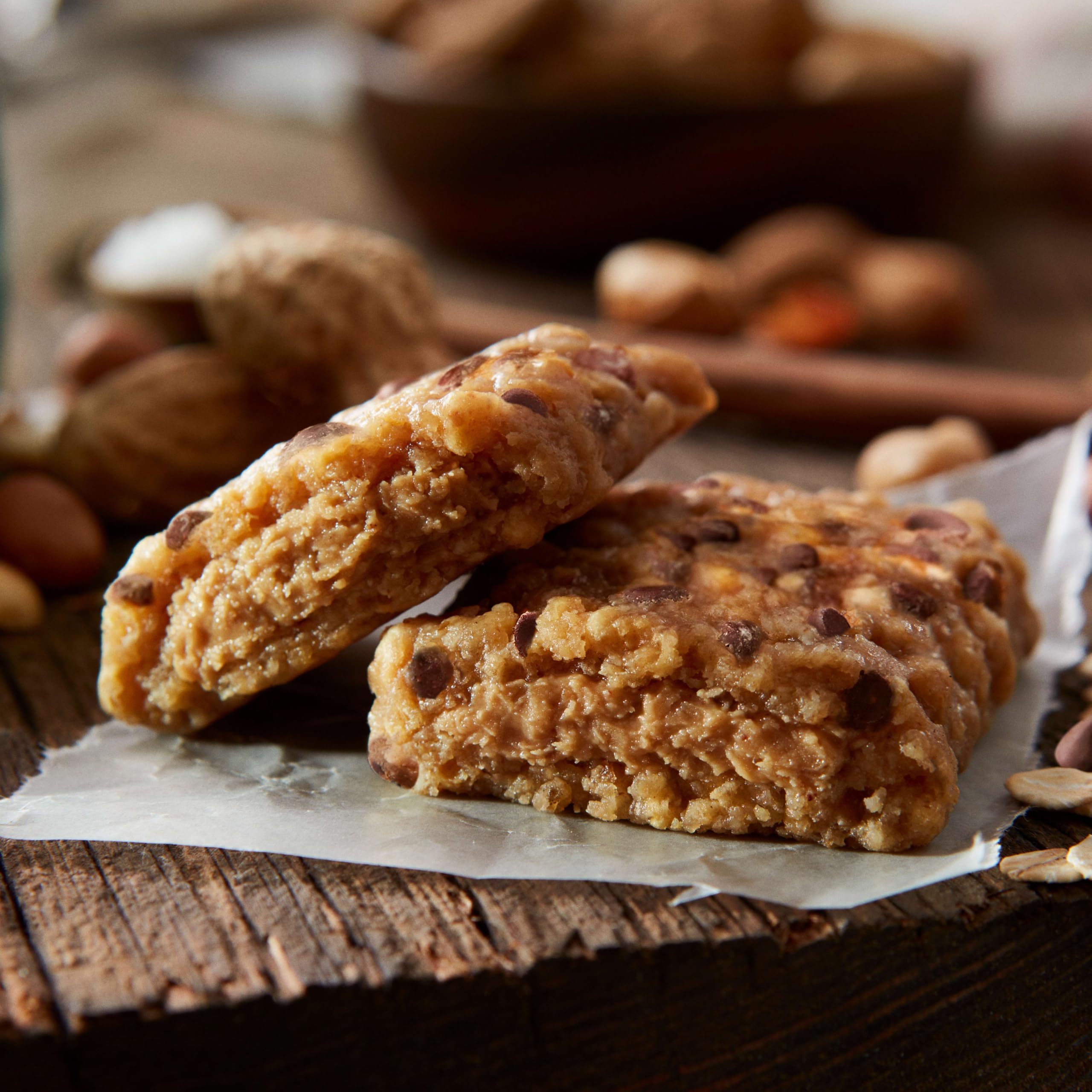 CLIF Nut Butter Bar cross-section exposes the peanut butter filling and oats texture.