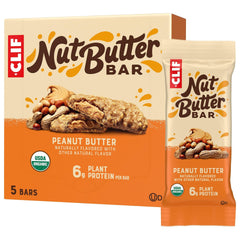 CLIF Nut Butter Bar packaging shows peanut butter flavor for on-the-go energy.