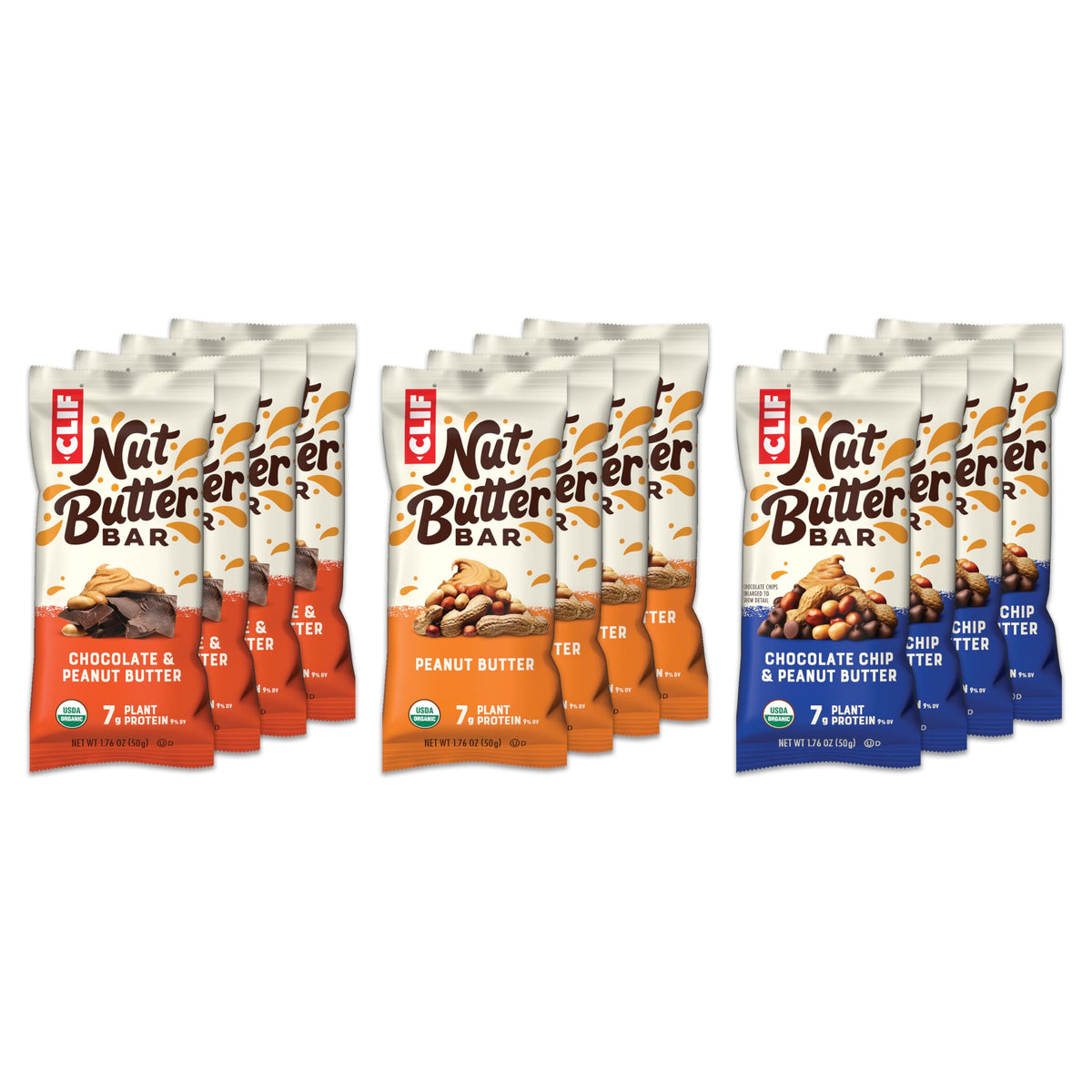 Clif Nut Butter Bar variety pack front view for on-the-go energy and balanced snacking.
