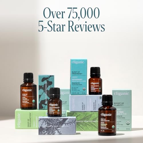 Cliganic Eucalyptus Oil label detailing uses and care tips.