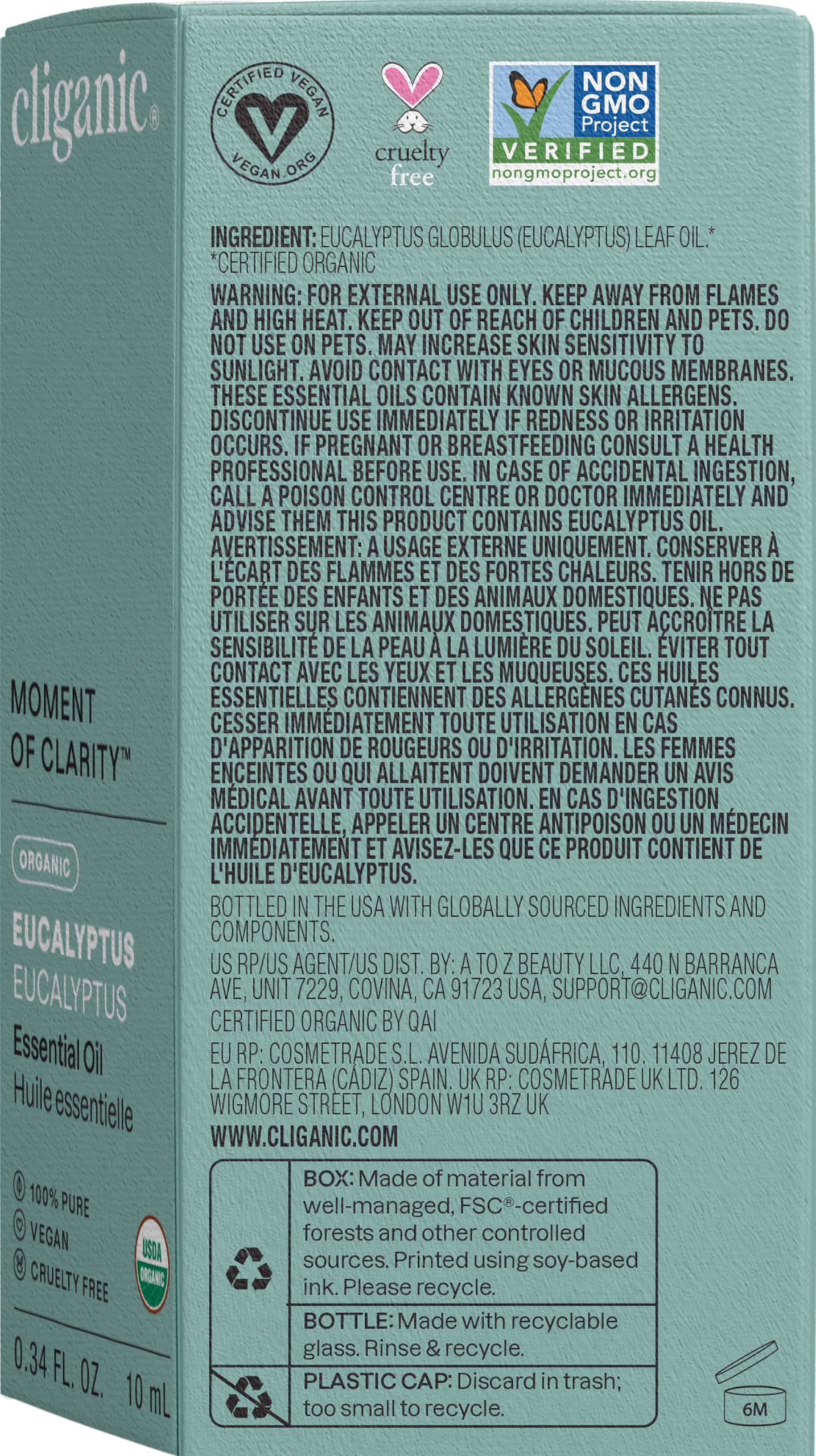 Cliganic Eucalyptus Oil natural forest scent evoking calm spaces.