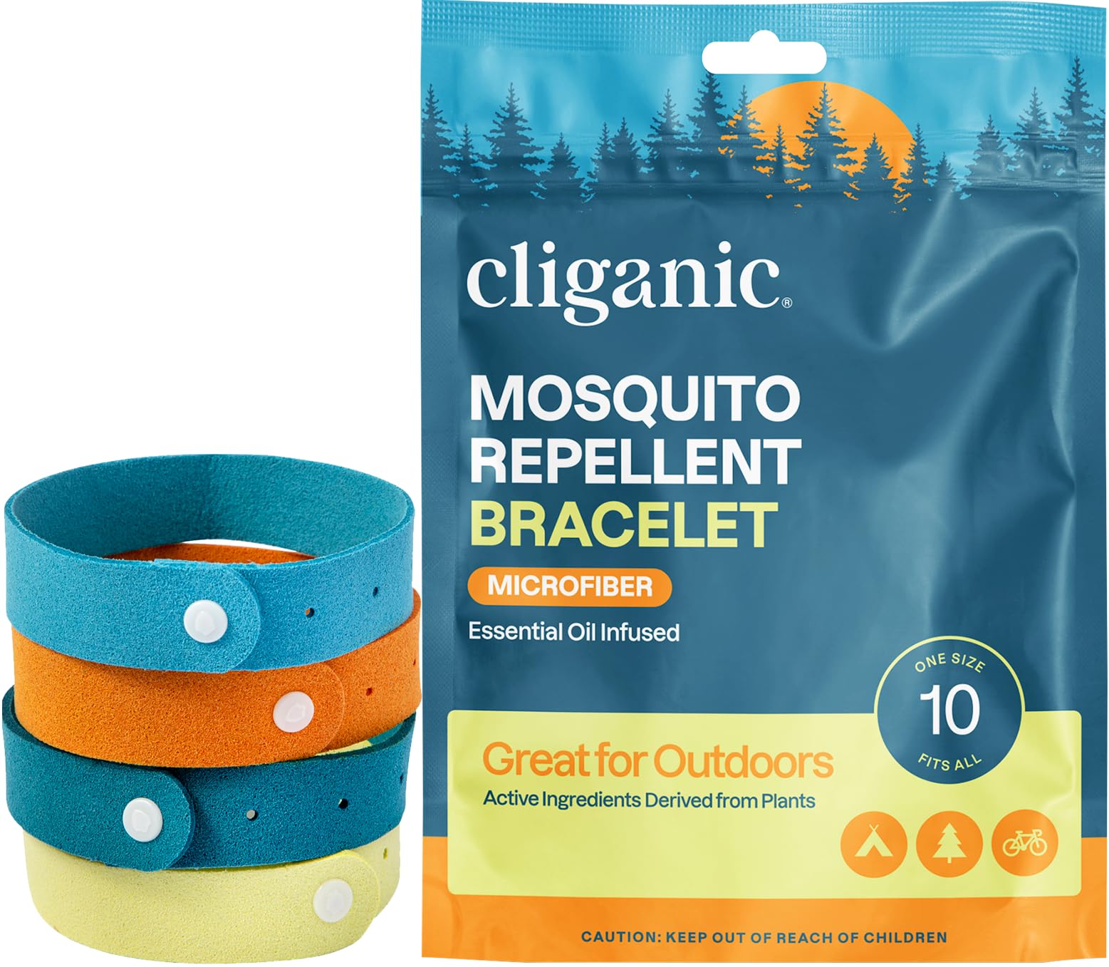 Cliganic mosquito repellent bracelet close-up showing adjustable strap for kids and adults