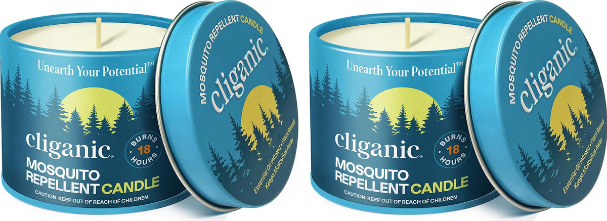 Cliganic mosquito repellent candle with citronella aroma for outdoor use.