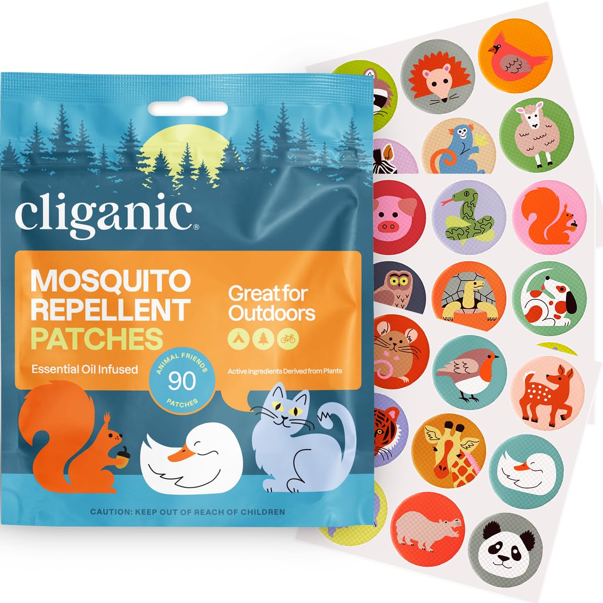 Cliganic mosquito repellent stickers with animal patches pack for kid-friendly protection outdoors.