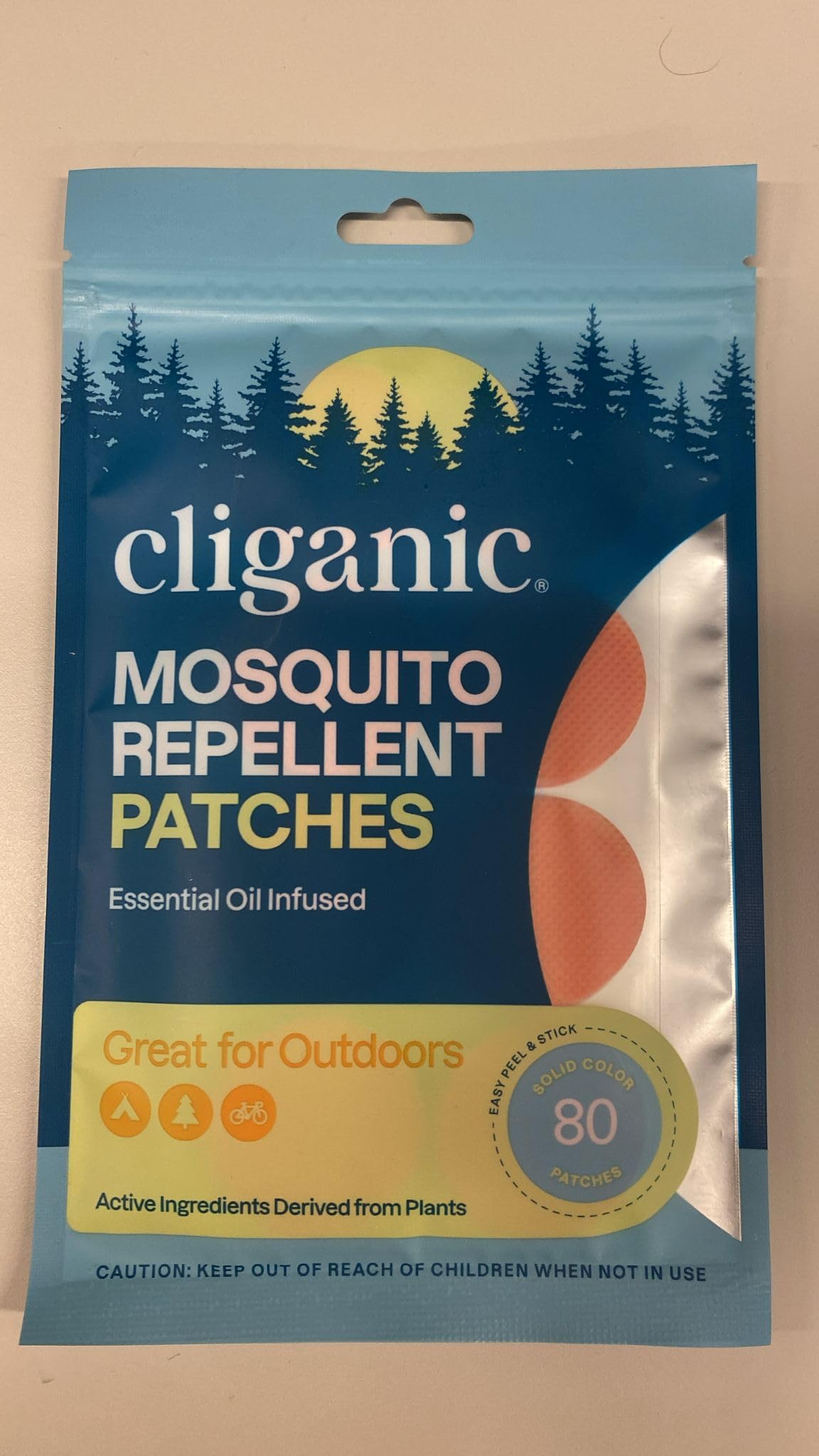 Cliganic patches used during hiking to illustrate portable protection