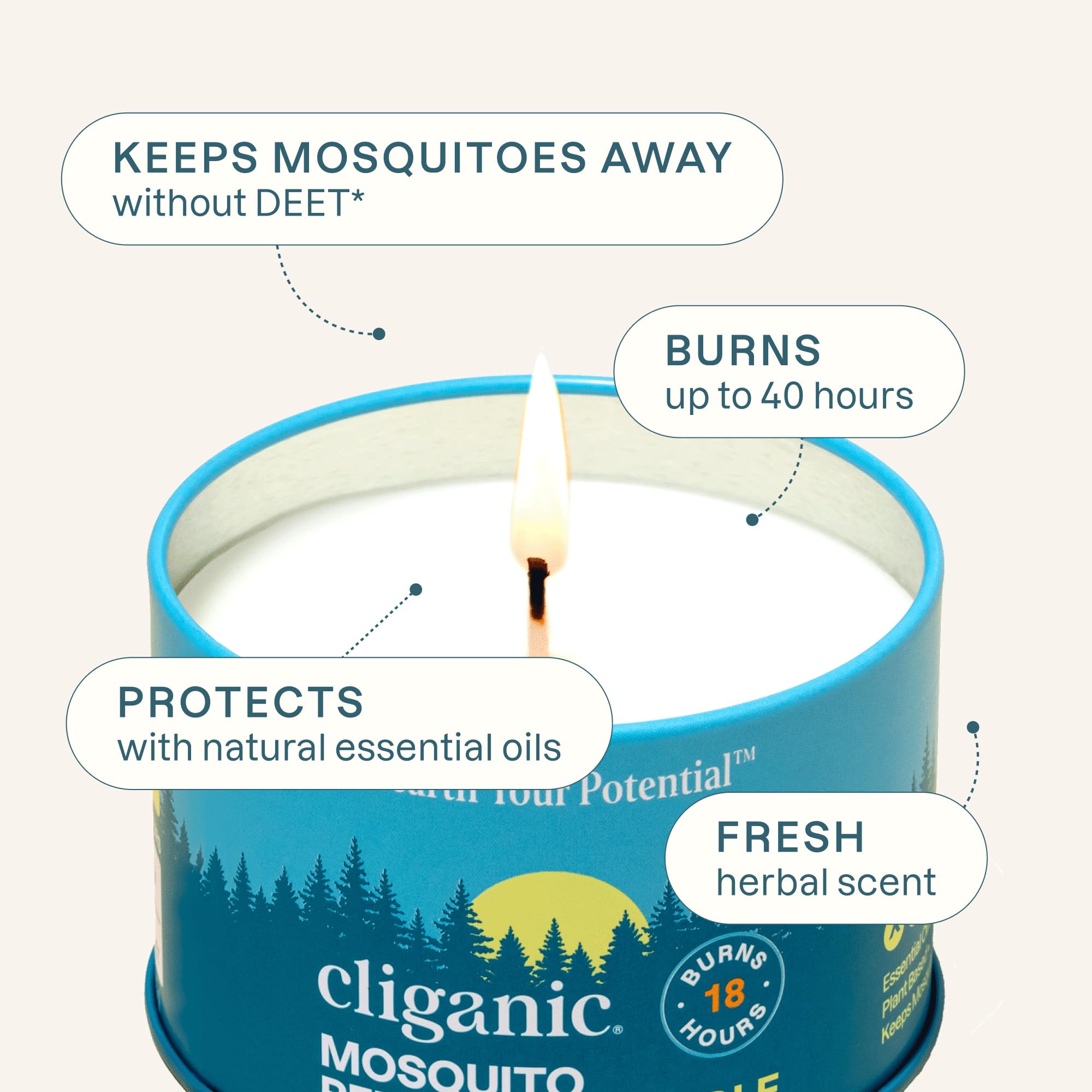 Cliganic natural candle blends soy and beeswax for an 18-hour burn.