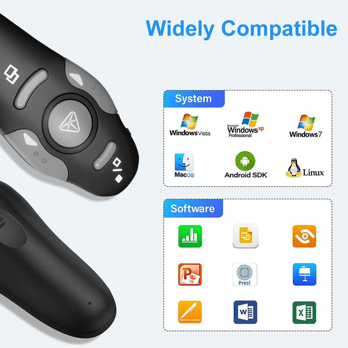 CLIKBUTM remote powered by a single AAA battery for easy replacement.