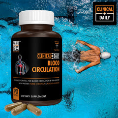 Clinical Daily label emphasizes brand and herbal blend for vein comfort potential.