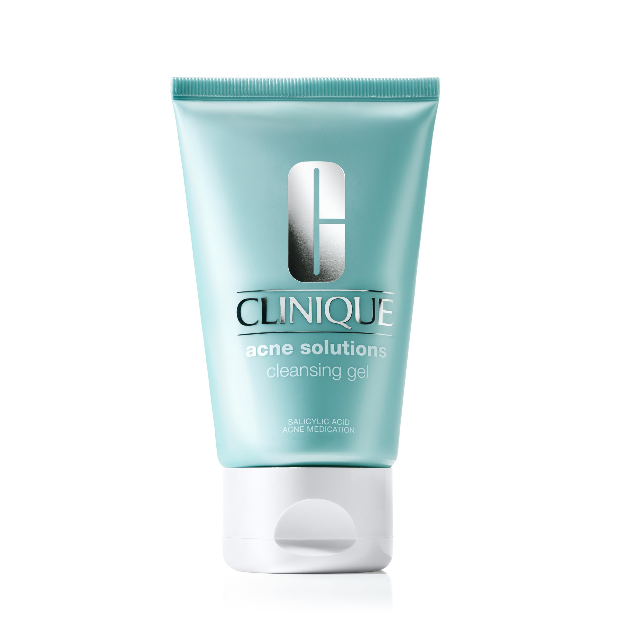 Clinique Acne Solutions Cleansing Gel bottle closeup showing 2% salicylic acid for oil control