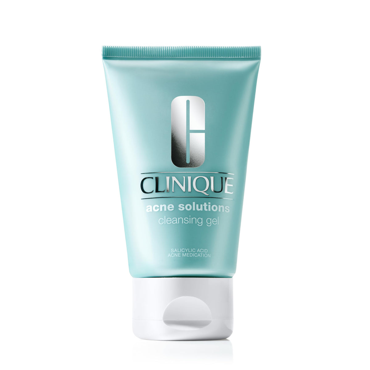 Clinique Acne Solutions Cleansing Gel bottle closeup showing 2% salicylic acid for oil control