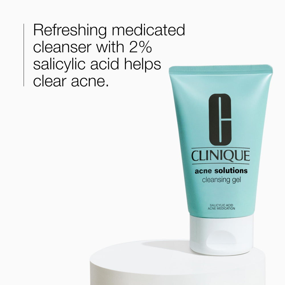 Clinique Acne Solutions Cleansing Gel label detail highlighting fragrance-free formula