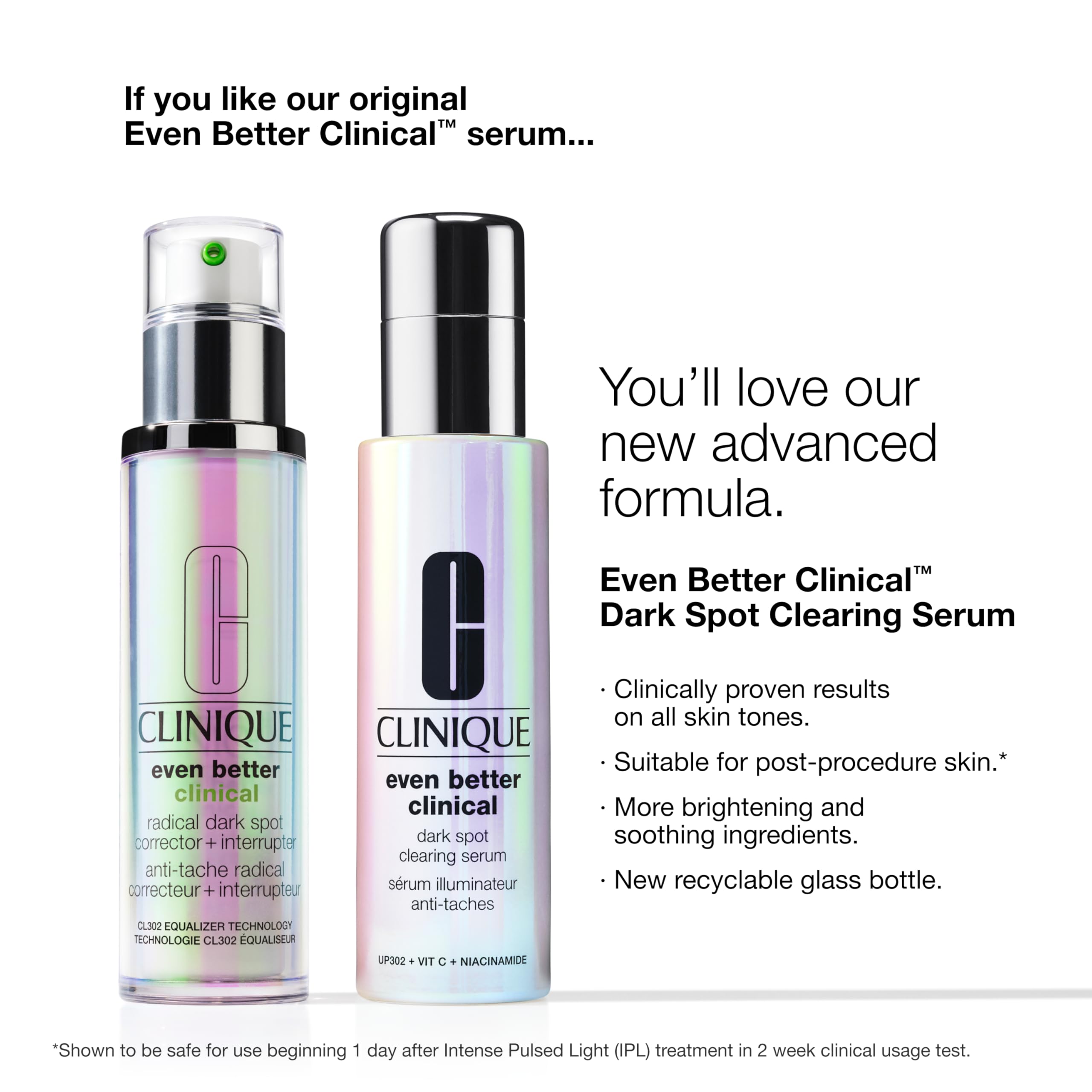 Clinique Even Better serum after use appears brighter and more even-toned.