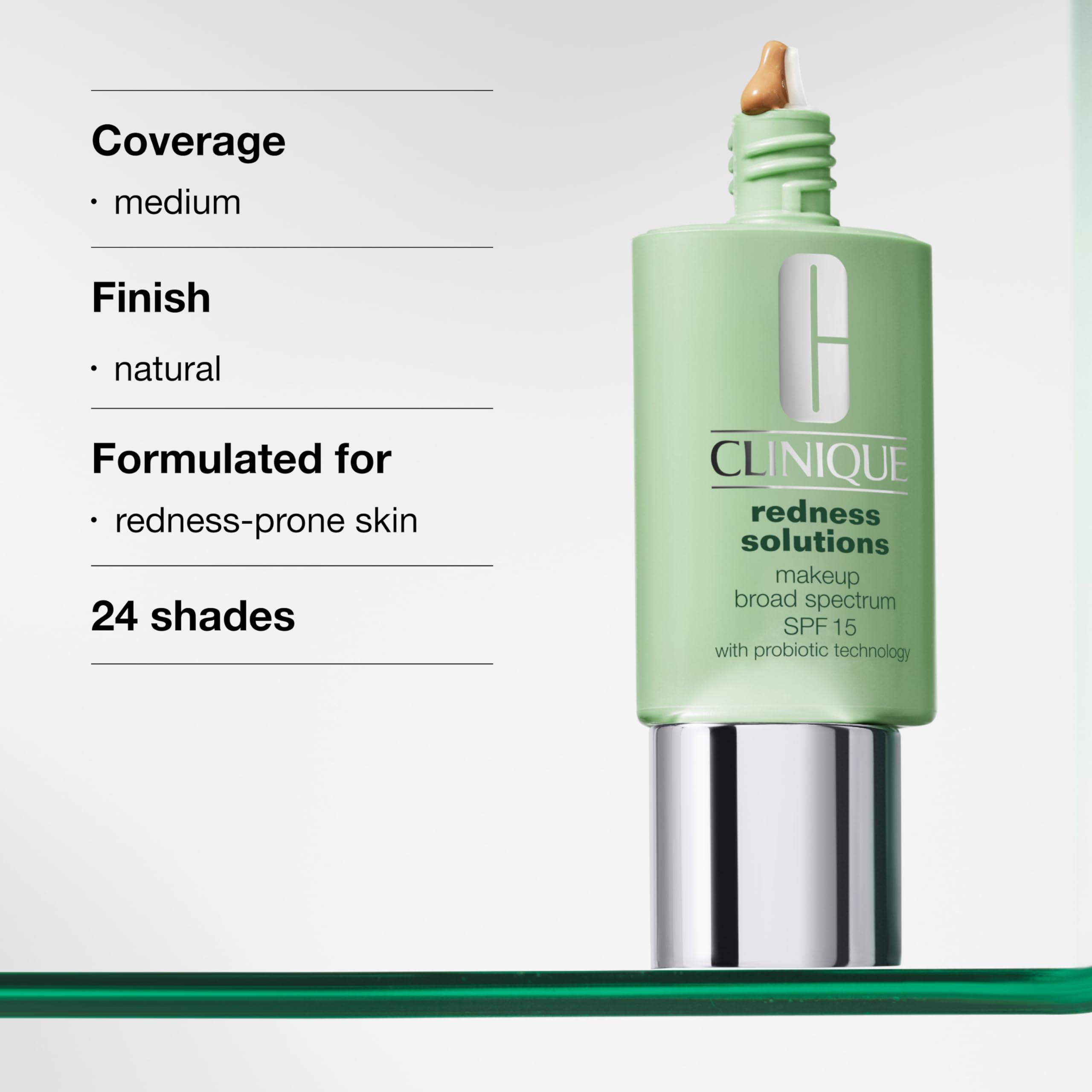 Clinique Redness Solutions natural finish shown on skin with balanced glow