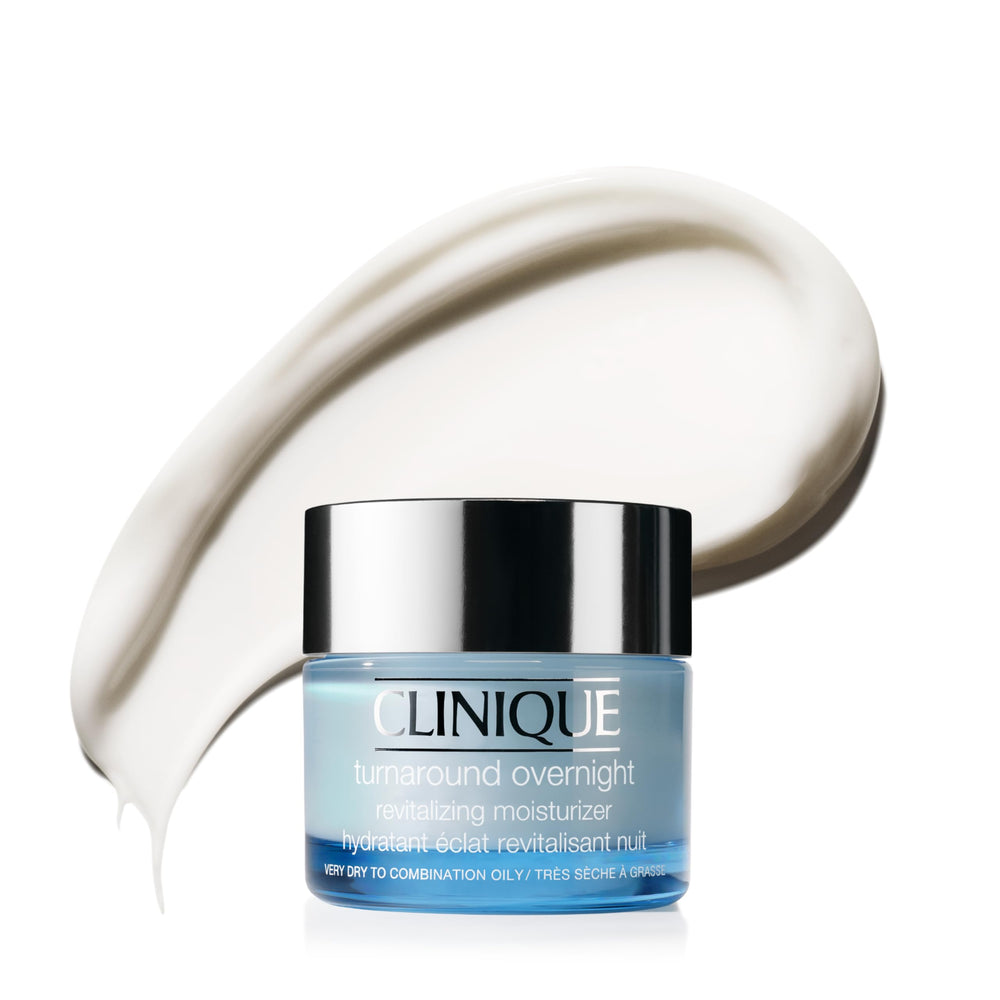 Clinique Turnaround Overnight Moisturizer jar close-up showing fragrance-free formula