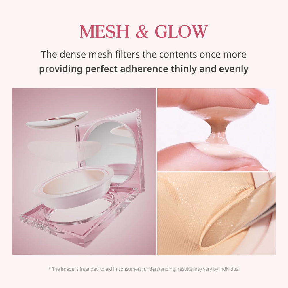 Ginger-toned CLIO Kill Cover Mesh Glow Cushion closeup with natural glass-skin finish