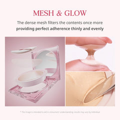 Ginger-toned CLIO Kill Cover Mesh Glow Cushion closeup with natural glass-skin finish