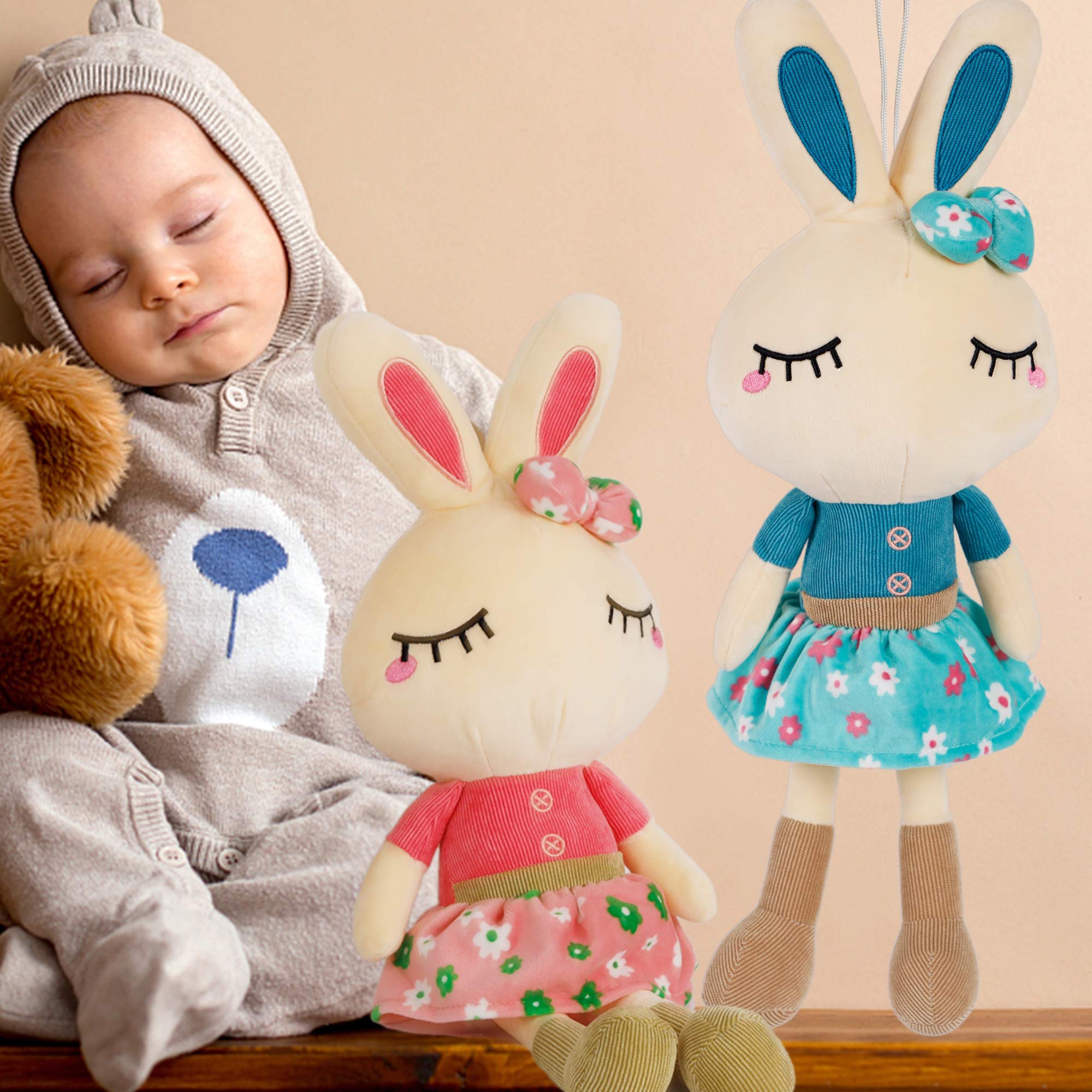 Cllayees bunny plush in kid's room display.