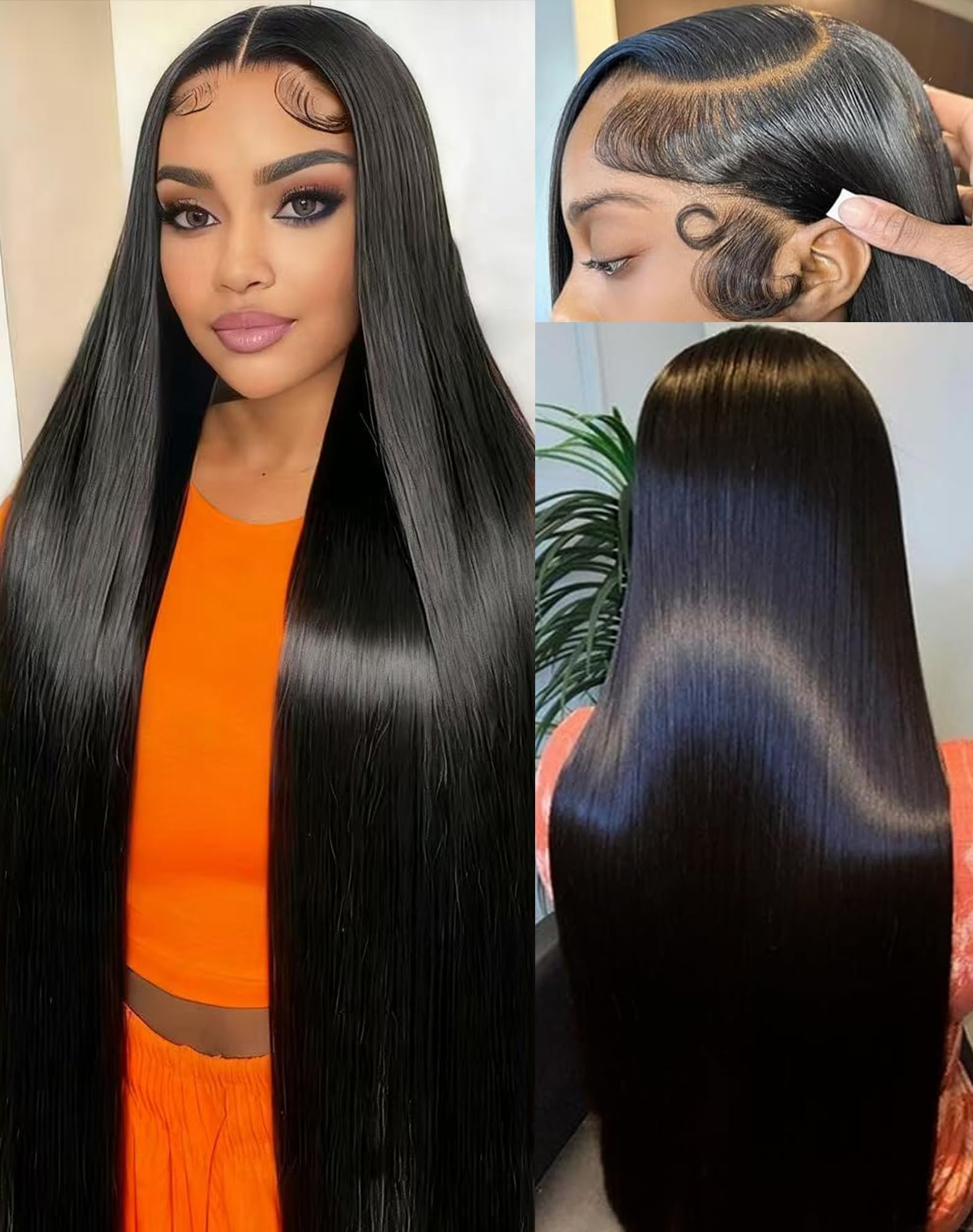 Cllok 30 inch straight wig front view with natural hairline and full length shine