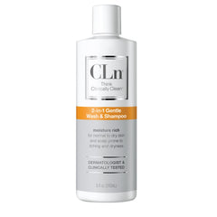 CLn 2-in-1 bottle pour demonstrates fragrance-free cleansing for sensitive skin.