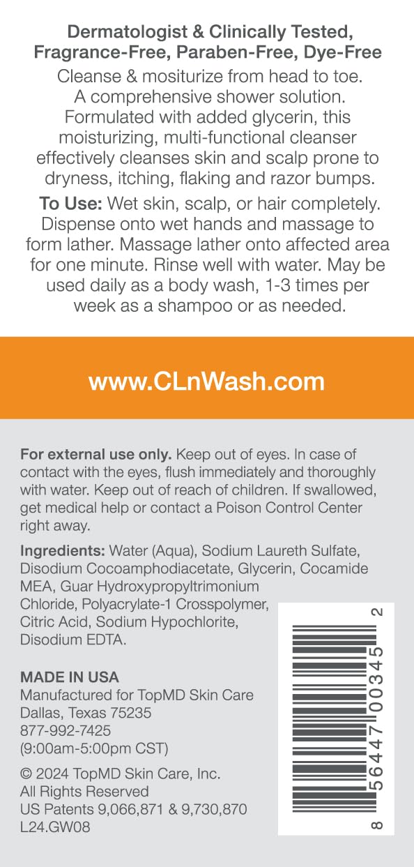 CLn 2-in-1 rich foam lathers gently on skin and scalp.