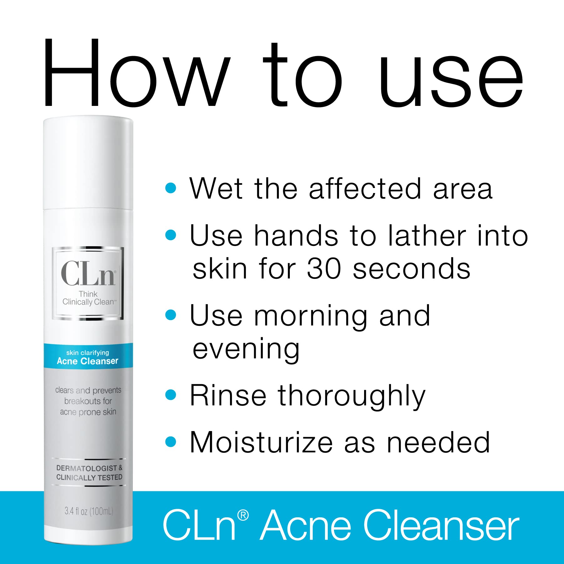 Person applying CLn Acne Cleanser to the face to target pores