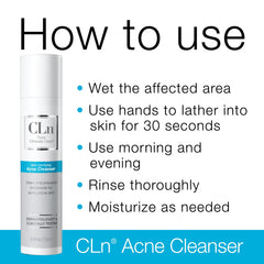 Person applying CLn Acne Cleanser to the face to target pores