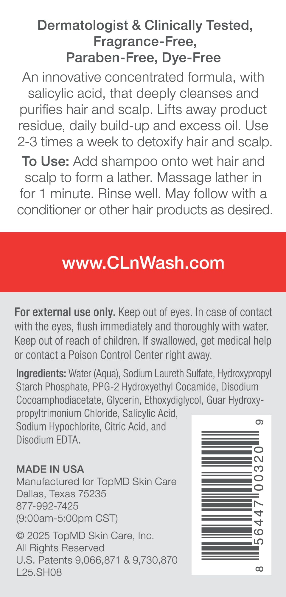 CLn Shampoo label closeup highlights fragrance-free hypoallergenic formula for sensitive scalps