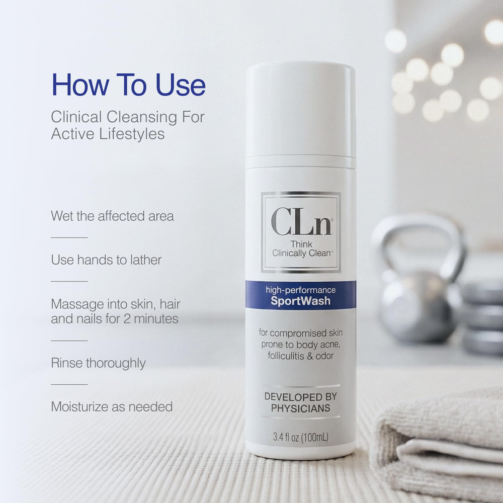 Athlete using CLn SportWash post workout for a thorough cleanse