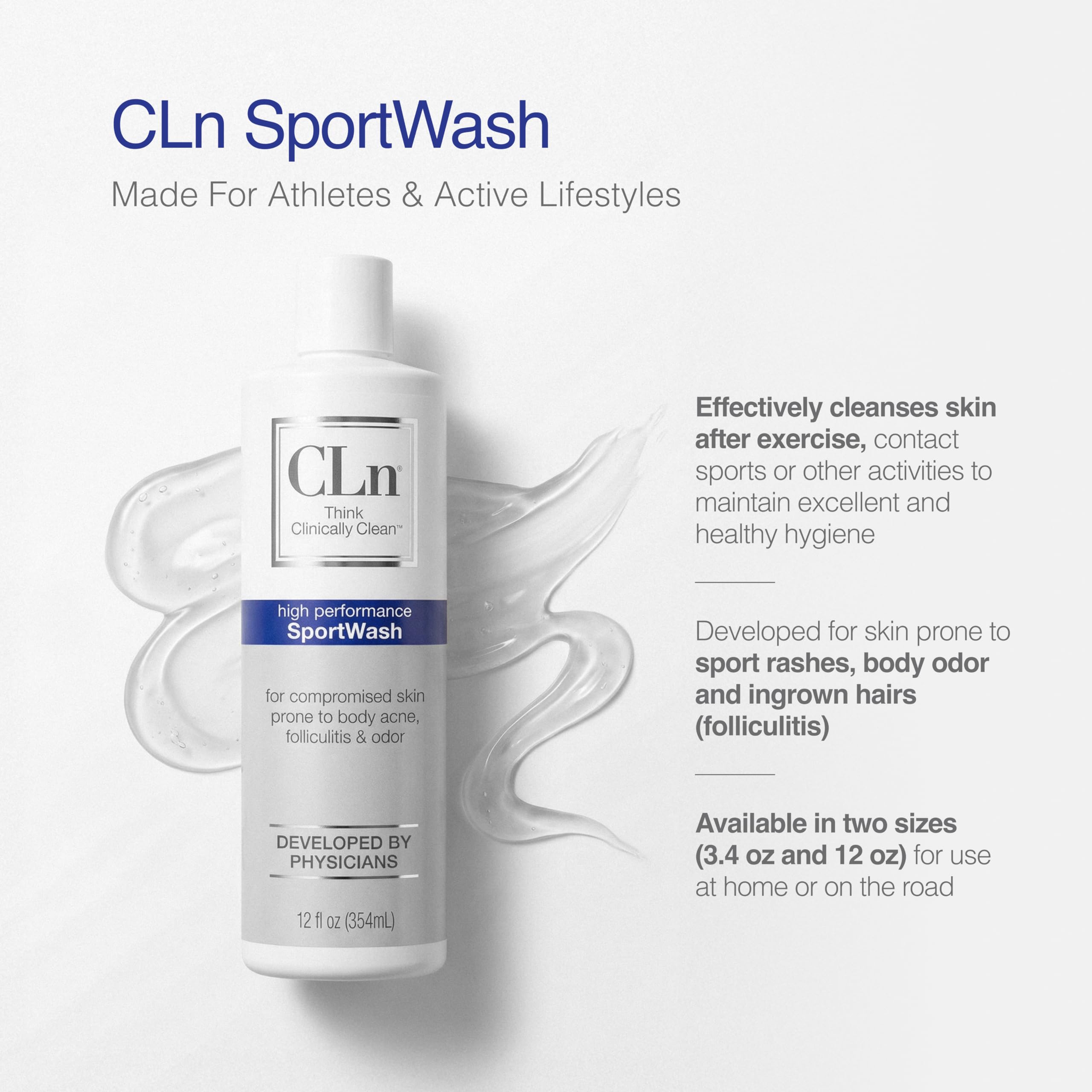 Bathroom scene with CLn SportWash on the shelf